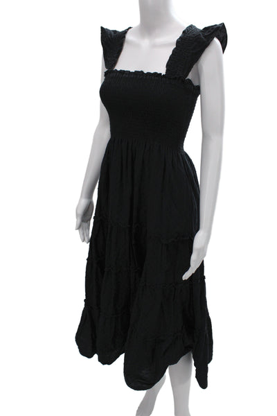 Kourt Womens Maxi Dress Black Cotton Square Neck Sleeveless Boho Size XS