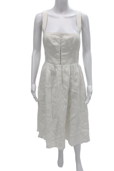 Reformation Womens Fit & Flare White Linen Square Neck Midi Dress Size 6