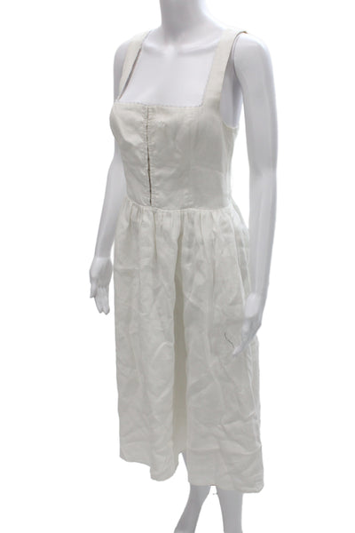 Reformation Womens Fit & Flare White Linen Square Neck Midi Dress Size 6