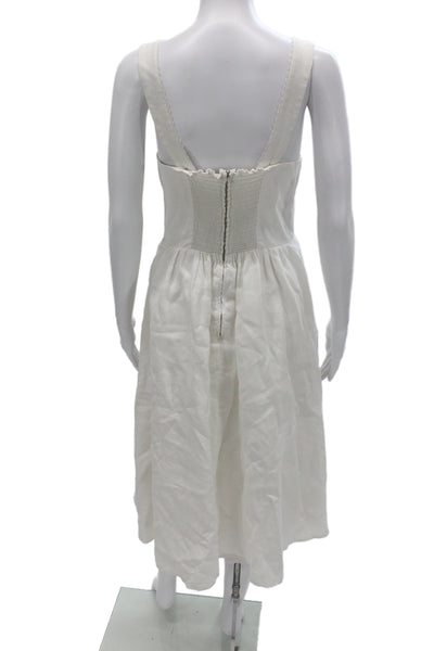 Reformation Womens Fit & Flare White Linen Square Neck Midi Dress Size 6