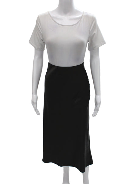 Zara Women Straight Pencil Midi Skirt Black Zip Minimalist Size S