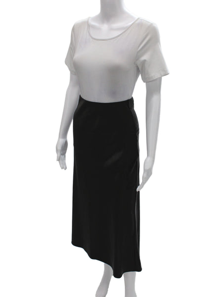Zara Women Straight Pencil Midi Skirt Black Zip Minimalist Size S