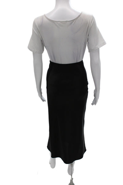 Zara Women Straight Pencil Midi Skirt Black Zip Minimalist Size S