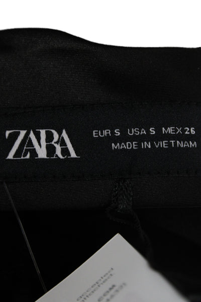 Zara Women Straight Pencil Midi Skirt Black Zip Minimalist Size S