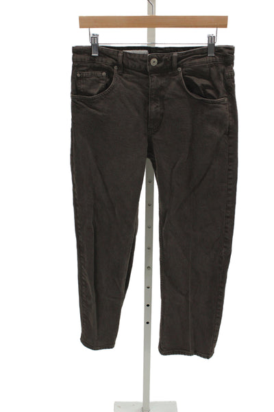 Zara Mens Straight Mid Rise Jeans Brown Cotton Button Fly Size 6