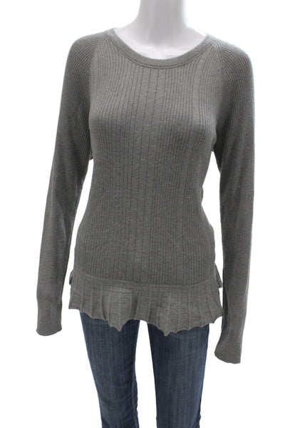Tory Burch Womens Pullover Striped Gray 55% Silk Long Sleeve Size XL