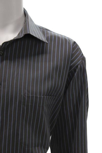 Pronto Uomo Mens 100 Percent Cotton Striped Button Front Shirt Blue Gray Size XL