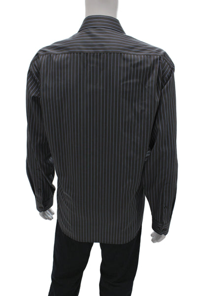 Pronto Uomo Mens 100 Percent Cotton Striped Button Front Shirt Blue Gray Size XL
