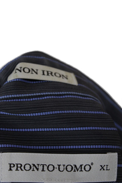 Pronto Uomo Mens 100 Percent Cotton Striped Button Front Shirt Blue Gray Size XL