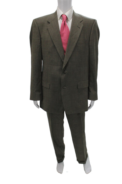 Austin Reed Mens 2 Piece Brown Wool Plaid Classic Fall Suit Size L