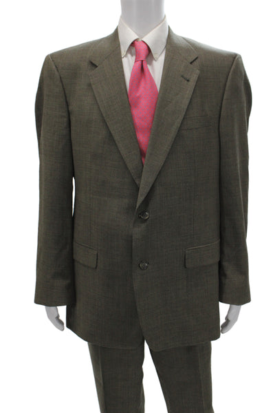 Austin Reed Mens 2 Piece Brown Wool Plaid Classic Fall Suit Size L