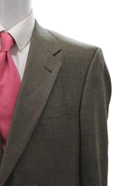Austin Reed Mens 2 Piece Brown Wool Plaid Classic Fall Suit Size L