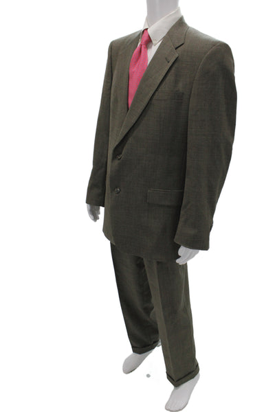 Austin Reed Mens 2 Piece Brown Wool Plaid Classic Fall Suit Size L