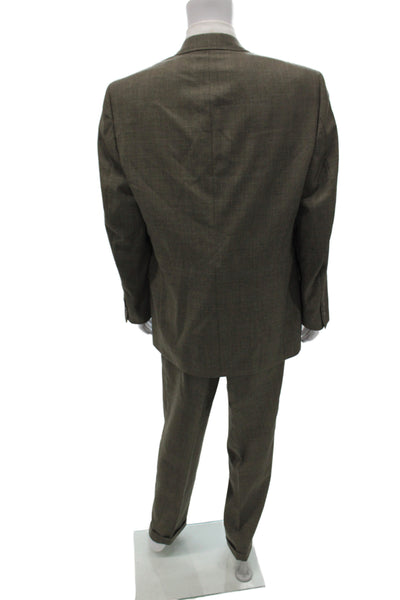 Austin Reed Mens 2 Piece Brown Wool Plaid Classic Fall Suit Size L
