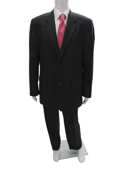Tasso Elba Mens Gray Striped 2 Piece Wool Suit Size 38