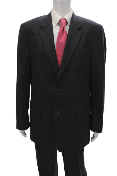 Tasso Elba Mens Gray Striped 2 Piece Wool Suit Size 38