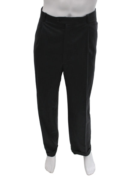 Tasso Elba Mens Gray Striped 2 Piece Wool Suit Size 38