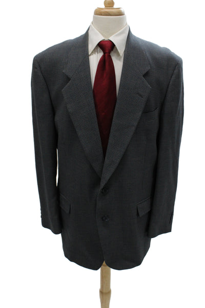 Riserva Mens Gray Rayon Check Blazer Button Closure Size L