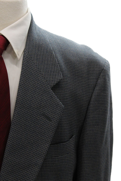 Riserva Mens Gray Rayon Check Blazer Button Closure Size L