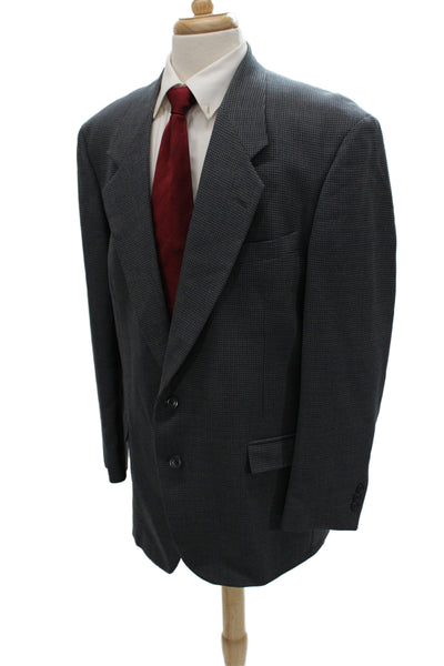 Riserva Mens Gray Rayon Check Blazer Button Closure Size L