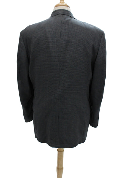 Riserva Mens Gray Rayon Check Blazer Button Closure Size L