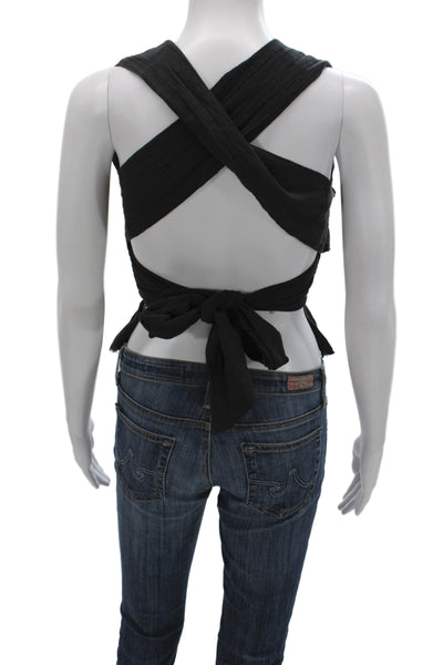 Free People Womens Cropped Sleeveless Square Neck Black Blouse Boho Size S