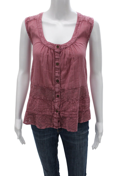 Rachel Zoe Women Boho Pink Scoop Neck Sleeveless Tunic Button Cotton Size M
