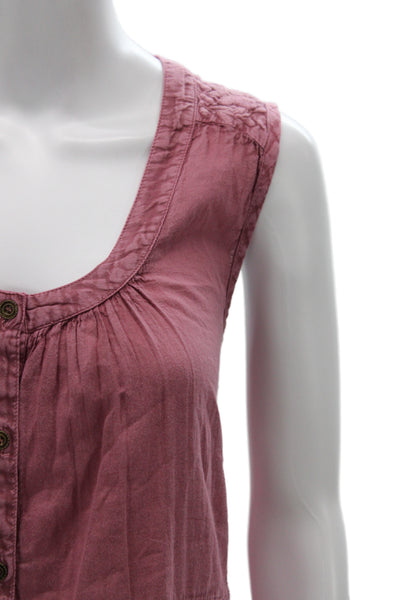 Rachel Zoe Women Boho Pink Scoop Neck Sleeveless Tunic Button Cotton Size M