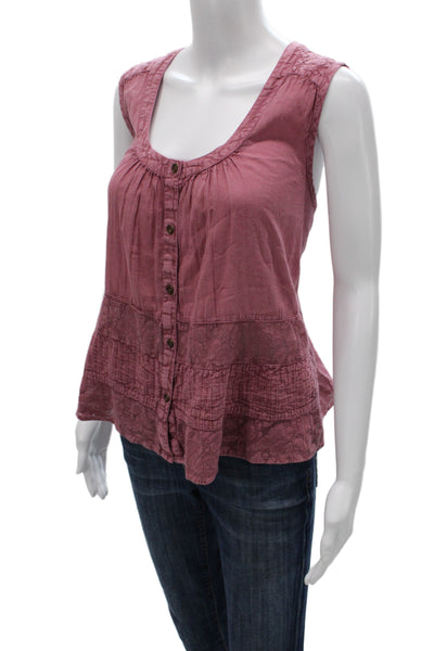 Rachel Zoe Women Boho Pink Scoop Neck Sleeveless Tunic Button Cotton Size M