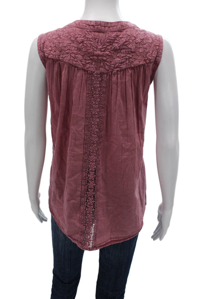 Rachel Zoe Women Boho Pink Scoop Neck Sleeveless Tunic Button Cotton Size M