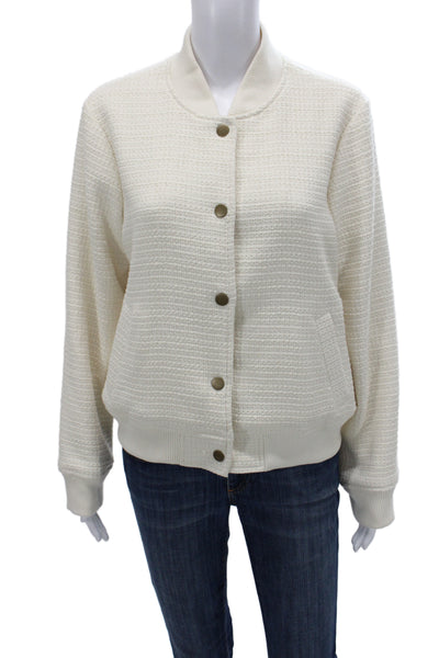 Rachel Zoe Womens Ivory Bomber Jacket 100% Polyester Long Sleeve Size M