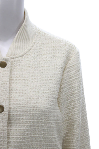 Rachel Zoe Womens Ivory Bomber Jacket 100% Polyester Long Sleeve Size M