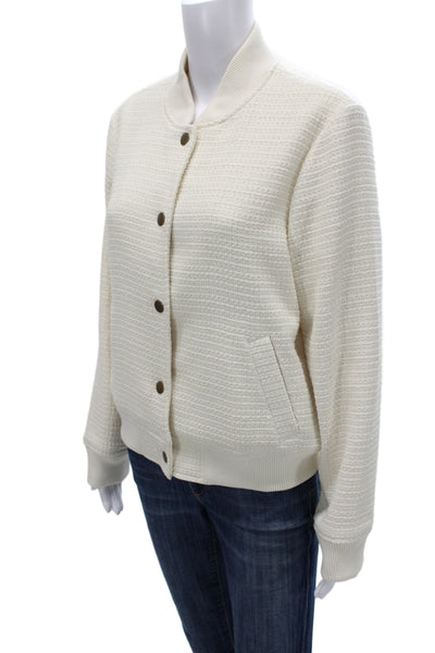 Rachel Zoe Womens Ivory Bomber Jacket 100% Polyester Long Sleeve Size M