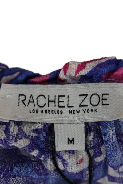 Rachel Zoe Womens Tunic Blouse Blue Floral V-Neck 3/4 Sleeve Rayon Size M
