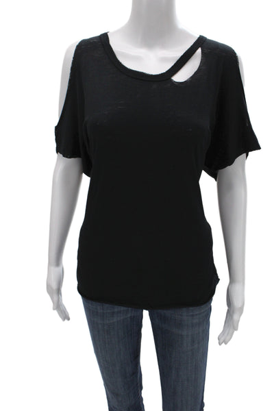 Chaser Women Jersey Black Scoop Neck T Shirt Short Sleeve Cotton Blend Size S