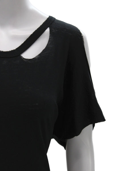 Chaser Women Jersey Black Scoop Neck T Shirt Short Sleeve Cotton Blend Size S
