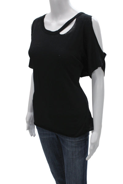 Chaser Women Jersey Black Scoop Neck T Shirt Short Sleeve Cotton Blend Size S