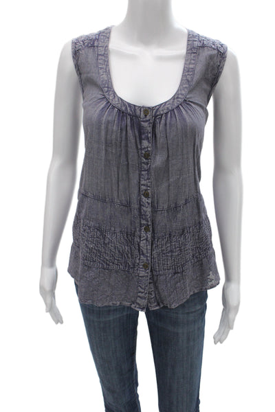 Rachel Zoe Womens Bohemian Sleeveless Tunic Blouse Blue Scoop Cotton Size M