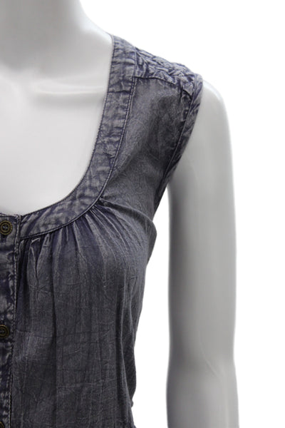 Rachel Zoe Womens Bohemian Sleeveless Tunic Blouse Blue Scoop Cotton Size M