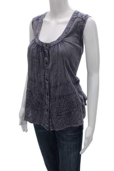 Rachel Zoe Womens Bohemian Sleeveless Tunic Blouse Blue Scoop Cotton Size M