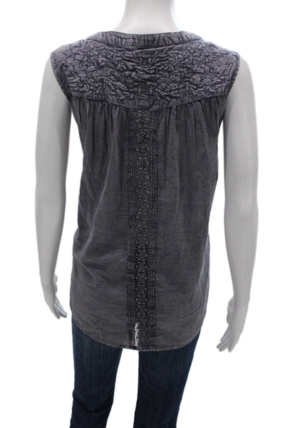 Rachel Zoe Womens Bohemian Sleeveless Tunic Blouse Blue Scoop Cotton Size M