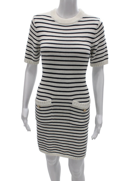 Zara Women Black Striped Sweater Dress Short Sleeve Cotton Midi Size S