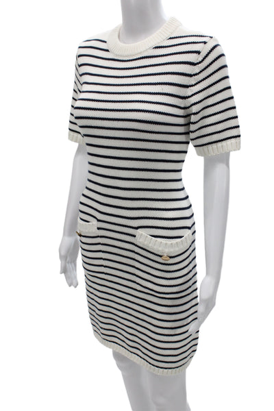 Zara Women Black Striped Sweater Dress Short Sleeve Cotton Midi Size S