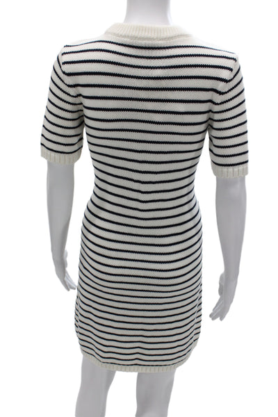 Zara Women Black Striped Sweater Dress Short Sleeve Cotton Midi Size S