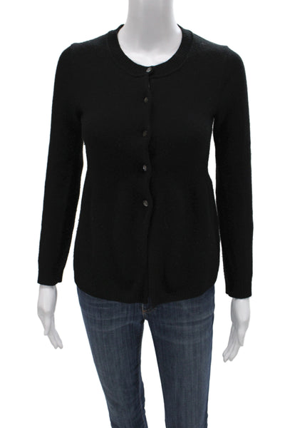 J Crew Women Cardigan 100% Cashmere Black Crew Neck Long Sleeve Size S