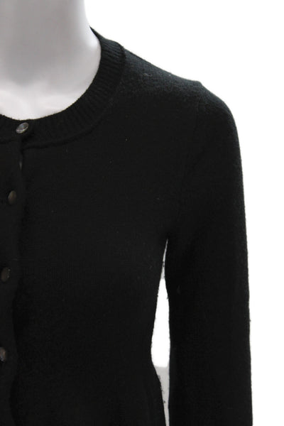 J Crew Women Cardigan 100% Cashmere Black Crew Neck Long Sleeve Size S
