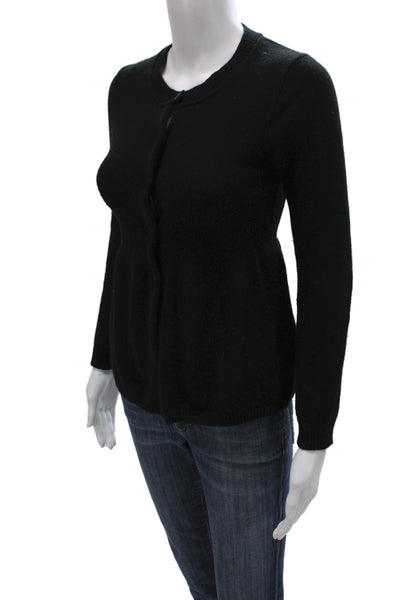 J Crew Women Cardigan 100% Cashmere Black Crew Neck Long Sleeve Size S
