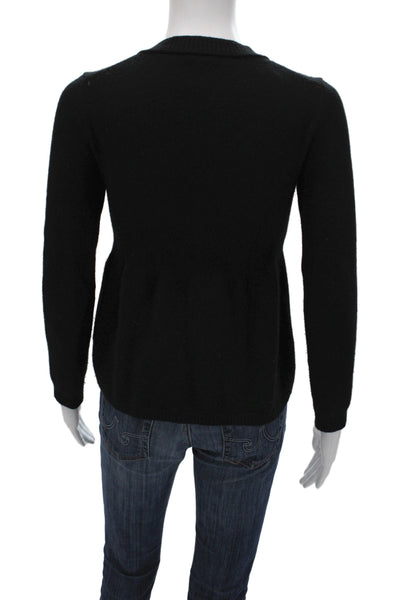 J Crew Women Cardigan 100% Cashmere Black Crew Neck Long Sleeve Size S