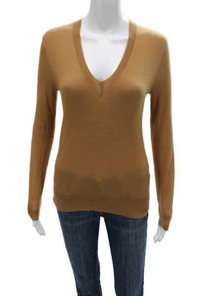 J Crew Womens Brown Cashmere V-Neck Pullover Sweater Long Sleeve Size XS