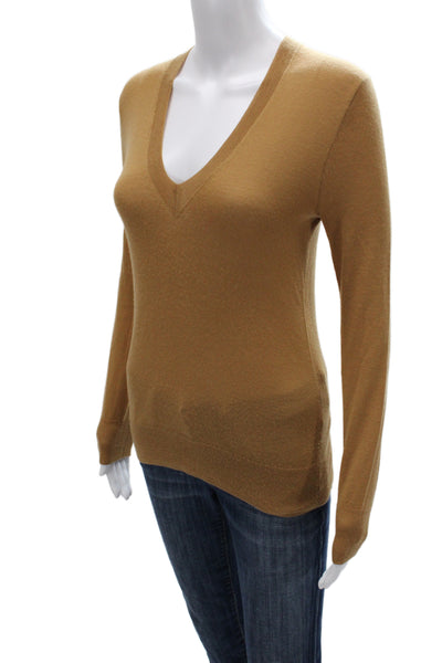 J Crew Womens Brown Cashmere V-Neck Pullover Sweater Long Sleeve Size XS
